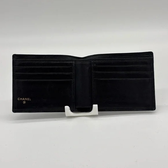 Chanel Authentic Black Leather Unisex Bifold Wallet